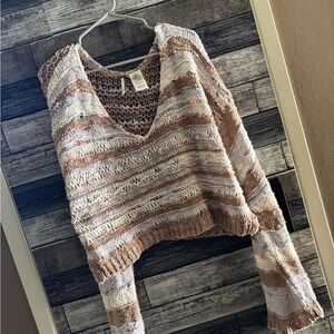 Free People Multicolor Knit V-Neck Sweater